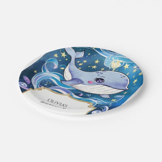 Kleurrijke Schattigee magische walvis Verjaardag Papieren Bordje (Gekanteld)