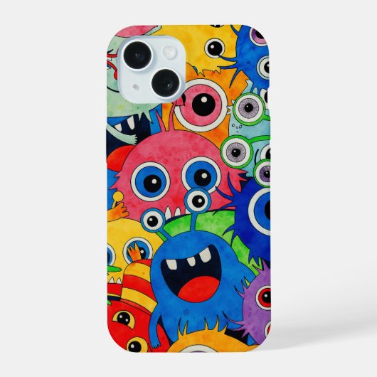 Kleurrijke Schattigee Monster iPhone Case | Leuke  iPhone 15 Case (Achterkant)