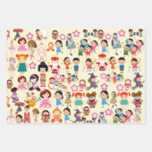 Kleurrijke Schattigee poppen en kinderen Gift Wrap Inpakpapier Vel (Voorkant 3)