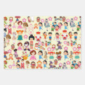 Kleurrijke Schattigee poppen en kinderen Gift Wrap Inpakpapier Vel (Voorkant 2)