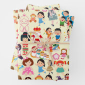 Kleurrijke Schattigee poppen en kinderen Gift Wrap Inpakpapier Vel (In situ)