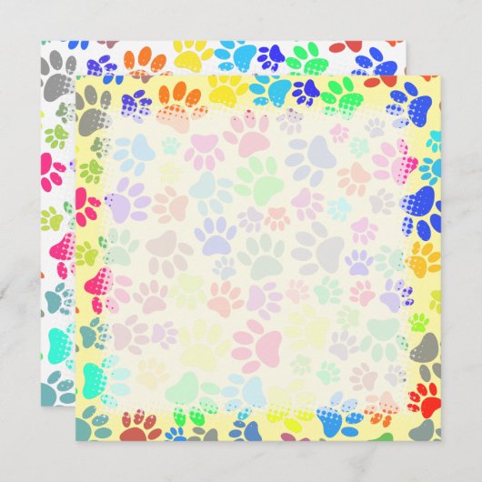 Kleurrijke Schattigee Puppy Paw Prints Notitiekaartje (Voorkant / Achterkant)