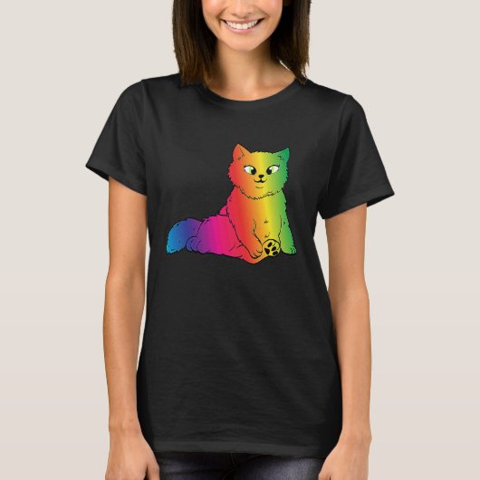 Kleurrijke Schattigee regenboog kitten rave kat kl T-shirt (Voorkant)
