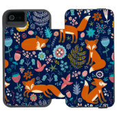 Kleurrijke Schattigee rode vossen & bloemen Incipio iPhone Portemonnee Hoesje (Agenda Open)