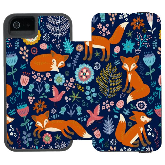Kleurrijke Schattigee rode vossen & bloemen Incipio iPhone Portemonnee Hoesje (Agenda Open)