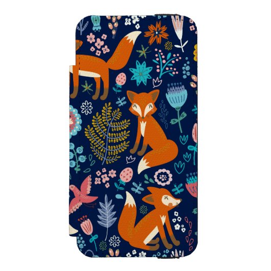 Kleurrijke Schattigee rode vossen & bloemen Incipio iPhone Portemonnee Hoesje (Voorkant Agenda)