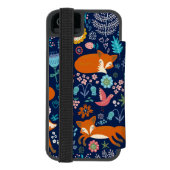 Kleurrijke Schattigee rode vossen & bloemen Incipio iPhone Portemonnee Hoesje (Agenda Achterkant)