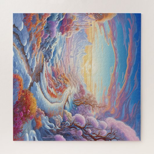 Kleurrijke Schattigee sneeuwwinterbomen Natuur Uit Legpuzzel (Horizontaal)