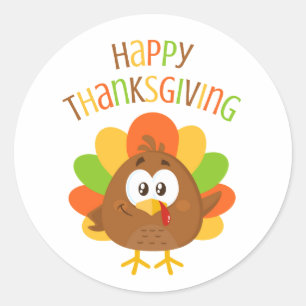 Kleurrijke Schattigee Turkije Herfst Happy Thanksg Ronde Sticker