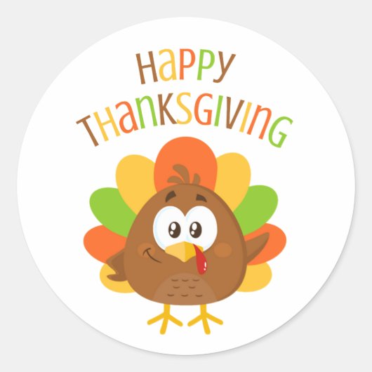 Kleurrijke Schattigee Turkije Herfst Happy Thanksg Ronde Sticker (Voorkant)