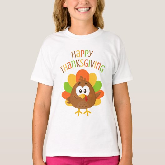 Kleurrijke Schattigee Turkije Herfst Happy Thanksg T-shirt (Voorkant)