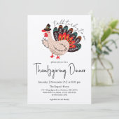 Kleurrijke Schattigee Turkije Thanksgiving Diner Kaart (Staand voorkant)