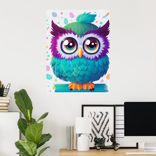 Kleurrijke Schattigee Uil met Big Eyes Kinder Post Poster (Thuiskantoor)