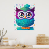 Kleurrijke Schattigee Uil met Big Eyes Kinder Post Poster (Keuken)