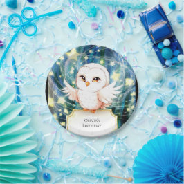 Kleurrijke Schattigee Uil Verjaardag Papieren Bordje