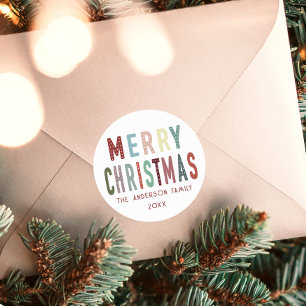 Kleurrijke Schattigee Vrolijk Kerstfeest Ronde Sticker