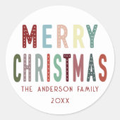 Kleurrijke Schattigee Vrolijk Kerstfeest Ronde Sticker (Voorkant)