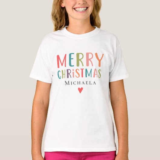 Kleurrijke Schattigee vrolijke kerst matching fami T-shirt (Voorkant)