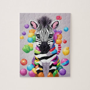 Kleurrijke Schattigee Zebra met snoepjes en snoep Legpuzzel