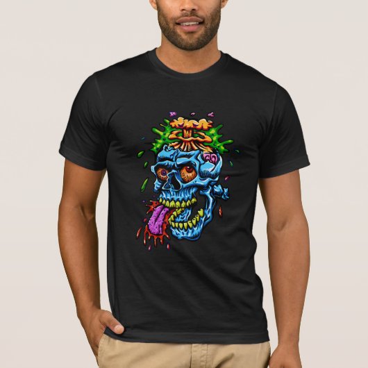 Kleurrijke Schedel Explosie T-shirt (Voorkant)