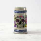 Kleurrijke schedel met bloemen bierpul (Center)