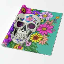 Kleurrijke schedel met bloemen cadeaupapier