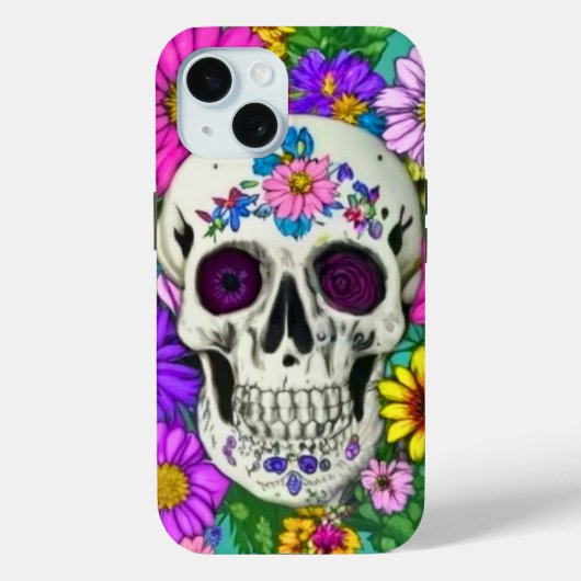 Kleurrijke schedel met bloemen Case-Mate iPhone case (Achterkant)