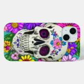 Kleurrijke schedel met bloemen Case-Mate iPhone case (Achterkant (horizontaal))