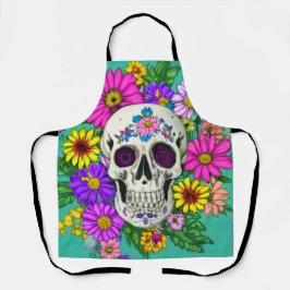 Kleurrijke schedel met bloemen schort