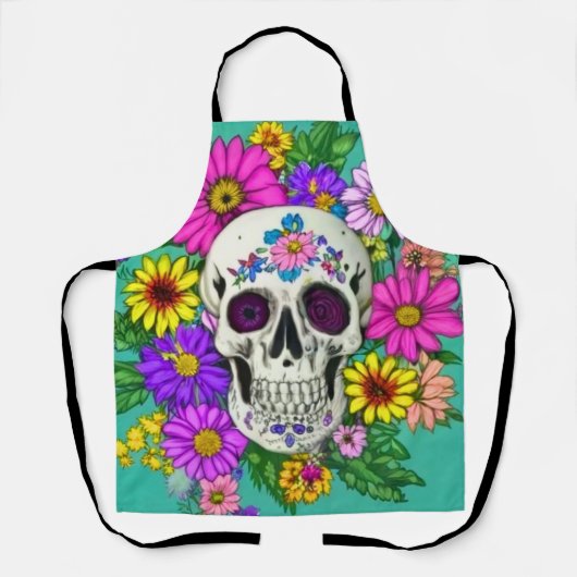 Kleurrijke schedel met bloemen schort (Voorkant)