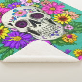Kleurrijke schedel met bloemen sherpa deken (3/4)