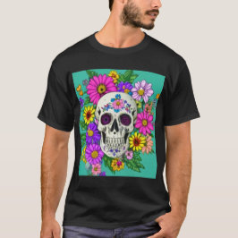 kleurrijke schedel met bloemen T-Shirt