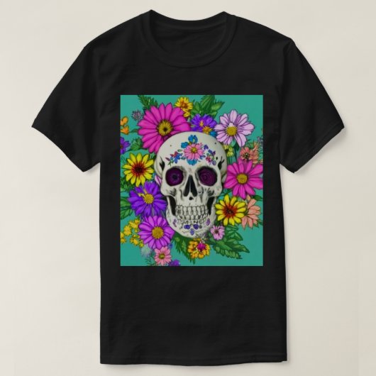 Kleurrijke schedel met bloemen t-shirt (Design voorkant)