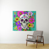 kleurrijke schedel met bloemen Tapestry Wandkleed (In Situ (horizontaal))