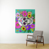 kleurrijke schedel met bloemen Tapestry Wandkleed (In situ)