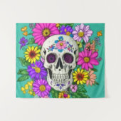 kleurrijke schedel met bloemen Tapestry Wandkleed (Voorkant (horizontaal))