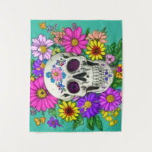 kleurrijke schedel met bloemen Tapestry