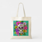 Kleurrijke schedel met bloemen tote bag (Achterkant)