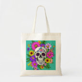 Kleurrijke schedel met bloemen tote bag (Voorkant)