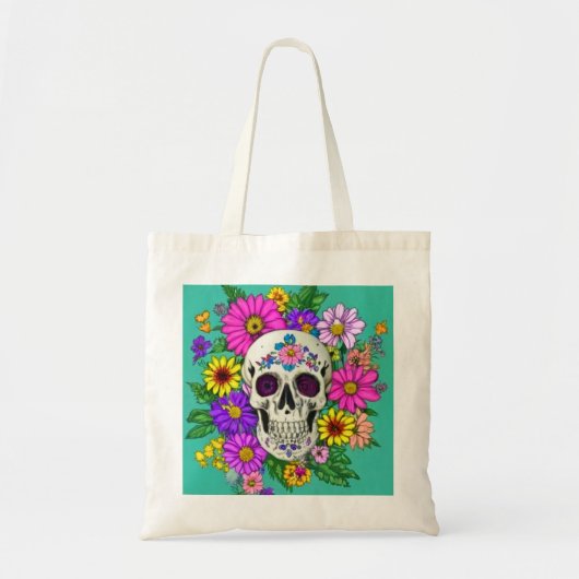 Kleurrijke schedel met bloemen tote bag (Voorkant)