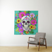 Kleurrijke schedel met bloemen wandkleed (In situ)
