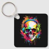 Kleurrijke schedel met hoofdtelefoon sleutelhanger (Voorkant)