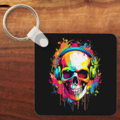 Kleurrijke schedel met hoofdtelefoon sleutelhanger (Voorkant)