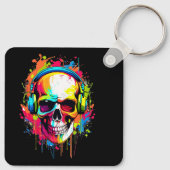 Kleurrijke schedel met hoofdtelefoon sleutelhanger (Achterkant)