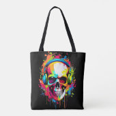 Kleurrijke schedel met hoofdtelefoon tote bag (Achterkant)