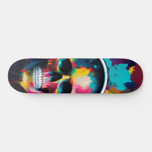 Kleurrijke schedel met hoofdtelefoonontwerp persoonlijk skateboard (Horizontaal)
