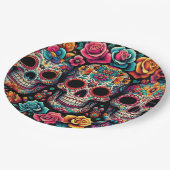 Kleurrijke schedel papier borden! papieren bordje (Gekanteld)