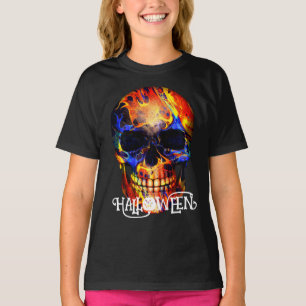 KLEURRIJKE SCHEDEL SKELET GELUKKIGE HALLOWEEN KLED T-SHIRT