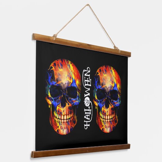 KLEURRIJKE SCHEDEL SKELET HAPPY HALLOWEEN HANGEND WANDKLEED (Gebogen)