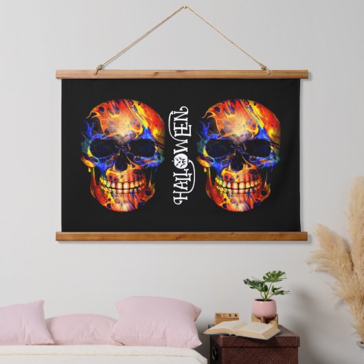 KLEURRIJKE SCHEDEL SKELET HAPPY HALLOWEEN HANGEND WANDKLEED (Slaapkamer)